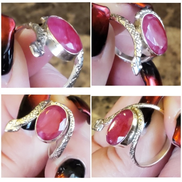Genuine 5ct Natural Ruby Snake Ring Size 9 - Picture 4 of 6